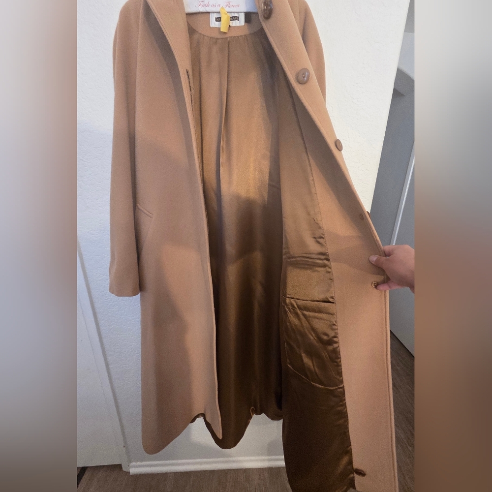 Kristen Blake Wool & Cashmere Hooded Long Coat Camel Brown Size 16 | Italian Fab